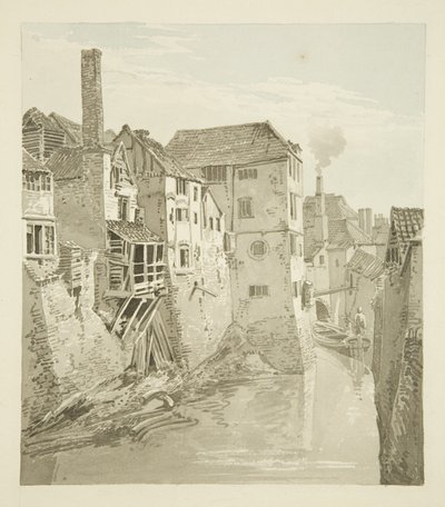 Fossé et mur du château depuis le pont de la Reine, mur de la ville à gauche, 1820 - Hugh ONeill