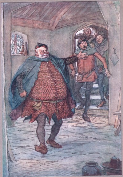 Entrent Falstaff, pistolet, Nym et Bardolph (illustration de Les Joyeuses Commères de Windsor) - Hugh Thomson