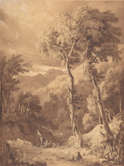 Paysage montagneux avec un groupe de voyageurs - Hugh William Williams