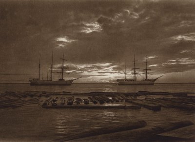 Mexique : tombée de la nuit, Laguna del Carmen, Etat de Campeche (photo n/b) - Hugo Brehme
