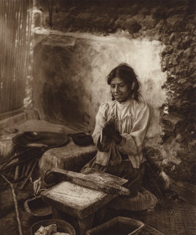 Mexique : cuisson de tortillas de maïs (photo n/b) - Hugo Brehme