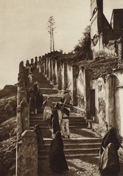 Mexique : Guadalupe Hidalgo, Ascension à la colline de Tepeyacac (photo n/b) - Hugo Brehme