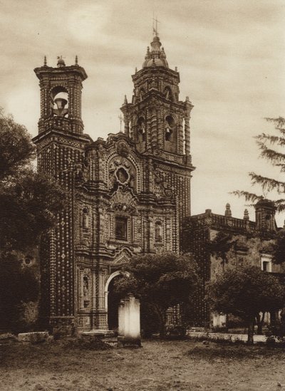 Mexique : Eglise de San Francisco, vue antérieure (photo n/b) - Hugo Brehme