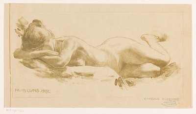 Femme nue allongée sur le ventre - Huib Luns (signed by artist)