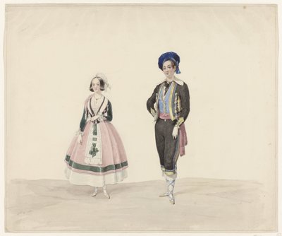 Homme et femme en costume historique, 1841 - Huib van Hove Bz