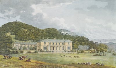 Façade sud avec façade ouest en perspective, du Livre Rouge pour Antony House, c.1812 - Humphry Repton