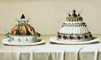 Conception pour la présentation de poulet farci au foie gras et de poitrines de faisan cuites à la manière de Berthold, illustration d