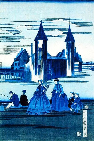 Deux dames avec deux enfants - Idikawa Yoshikadzu