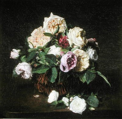 Roses dans un panier sur une table - Ignace Henri Jean Fantin Latour