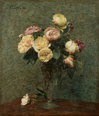 Nature morte : Roses dans un vase en verre - Ignace Henri Jean Fantin Latour