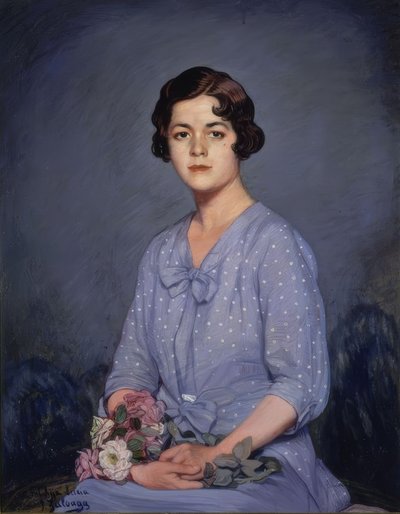 Lucia (Portrait de jeune fille assise avec des fleurs à la main) – XXe siècle - Ignacio Zuloaga y Zabaleta