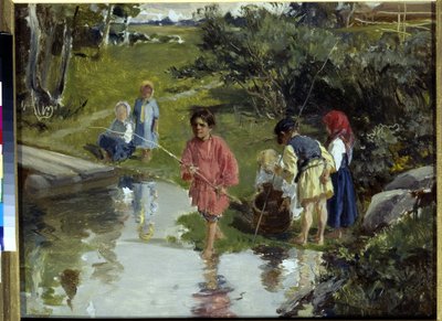Enfants pêchant par Pryanishnikov, Illarion Mikhaïlovitch (1840-1894) - Illarion Mikhailovich Pryanishnikov