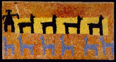Panneau de plumes avec des lamas et un berger de lamas, 1450-1534 après J.-C. (coton tissé et plumes) - Incan