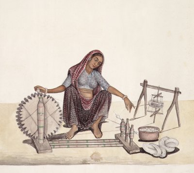Femme filant du coton, Bombay - Indian School