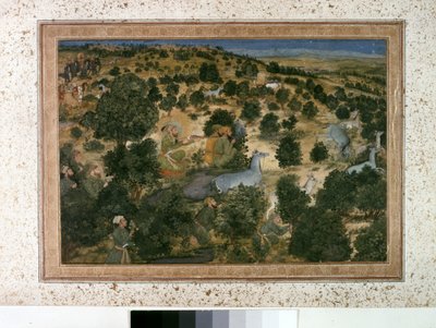 AURANGZEB : Awrangzib chasse les nilgais, vers 1660 - Indian School