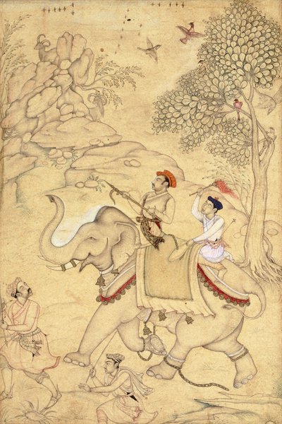 Un prince chassant, monté sur un éléphant, vers 1600-1650 - Indian School