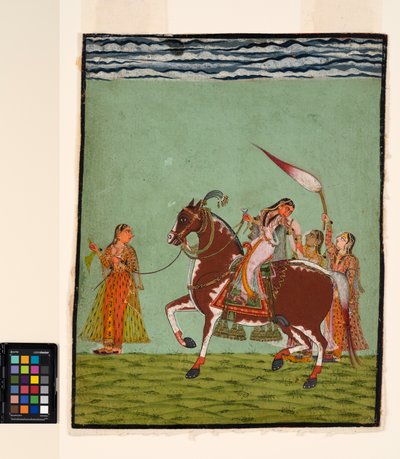 Une femme à cheval avec trois serviteurs - Indian School
