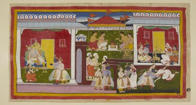 Rama accepte son exil avec une parfaite équanimité, et lui et Laksmana prennent congé de Kaikeyi et Dasaratha, qui, la tête baissée et le regard détourné, ne peut se résoudre à regarder son fils - Indian School