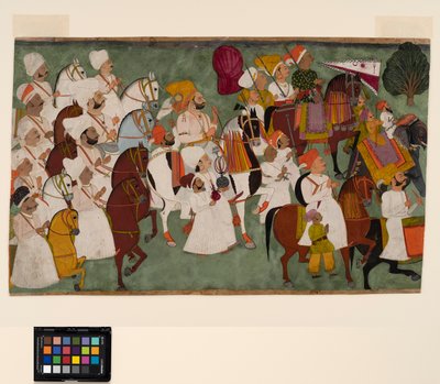 Akhi Singh chevauchant avec son entourage, vers 1750 - Indian School