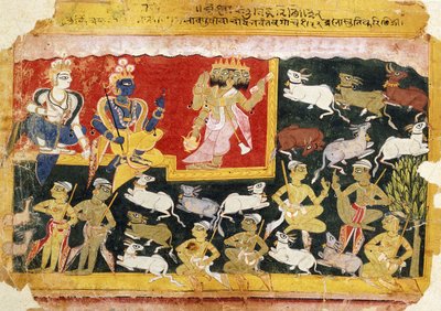 Brahma rendant hommage à Krishna en tant qu