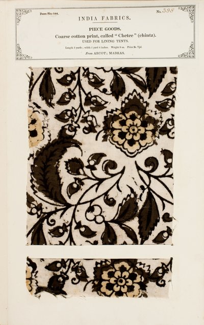 Échantillon de coton grossier avec motif chetee (chintz) d