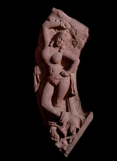 Demoiselle montant sur un nain (sculpture en grès rouge, Empire Kushan) - Indian School
