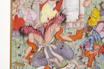 (détail) Krishna fend le démon Narakasura avec son disque - Indian School