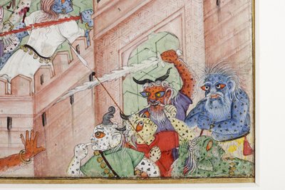 (détail) Krishna fend le démon Narakasura avec son disque - Indian School
