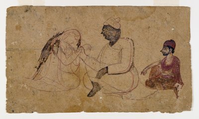 Dessin de trois figures assises, vers 1750 - Indian School
