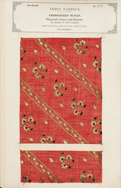 Échantillon de mousseline brodée de Madras, de The Collection of the Textile Manufacturers of India, par John Forbes Watson, publié en 1866 - Indian School