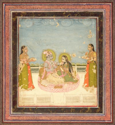Krishna et Radha assis sur une terrasse, vers 1760-75 - Indian School