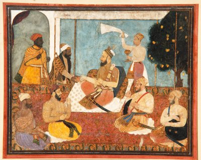 Muhammad Adil Shah choisit un bijou, vers 1650 (aquarelle opaque et or sur papier) - Indian School