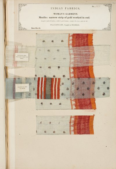 Échantillon de mousseline de Ganham, acheté à Madras, de The Collection of the Textile Manufacturers of India, par John Forbes Watson, publié en 1866 - Indian School