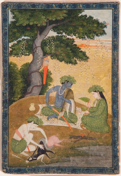 Rama, avec Sita et Lakshmana dans la forêt, du Ramayana, c.1790 - Indian School