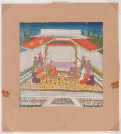 Figures assises et servantes devant une fontaine - Indian School