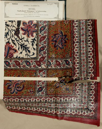 Petit échantillon de palampore glacé ou couvre-lit de Masulipatam à Madras, de The Collection of the Textile Manufacturers of India, par John Forbes Watson, publié en 1866 - Indian School