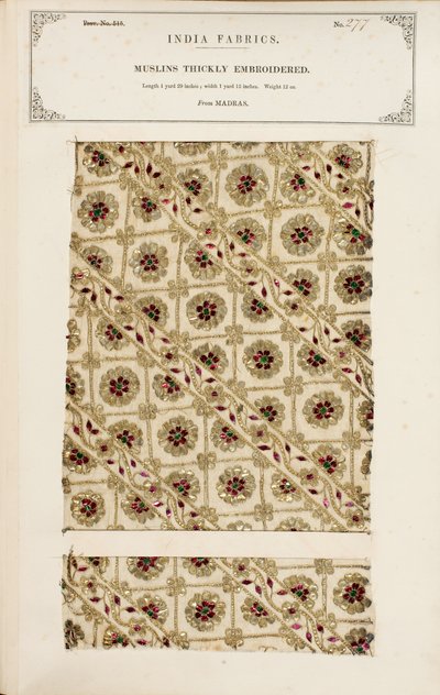 Échantillon de mousseline épaissement brodée de Madras, de The Collection of the Textile Manufacturers of India, par John Forbes Watson, publié en 1866 - Indian School