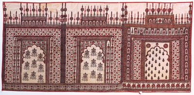 Trois arcs de prière en chintz montés en une seule tenture - Indian School