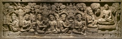 Arada Kalama enseigne au futur Bouddha. Indonésie, Java, Boroduru. Fin du 19e siècle - Indonesian School