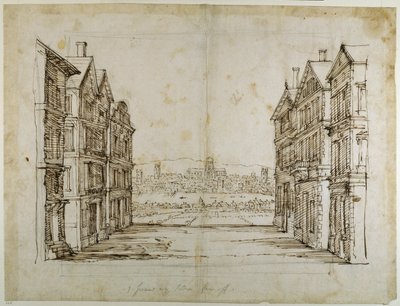 Maisons anglaises avec Londres et la Tamise au loin - Inigo Jones