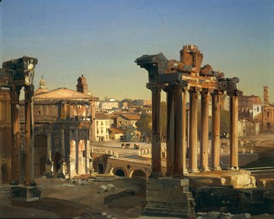 Italie, Rome, Vue des Forums romains avec le Temple de Vespasien, l