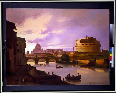 Paire : Vue du Castel Sant Angelo depuis le Tibre avec Saint-Pierre en arrière-plan, vue du Colisée - Ippolito Caffi