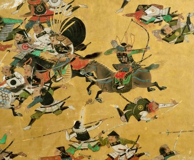 Un écran de samouraï antique représentant la chute du château d
