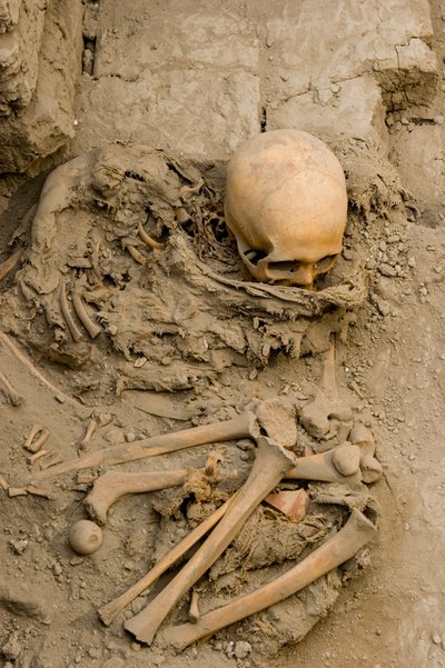 La femme sacrificielle dans la tombe avec le paquet de momie à Huaca El Brujo, 2005 - Ira Block
