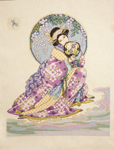 Broderie de Femme en Kimono avec Éventail - Ira Blount