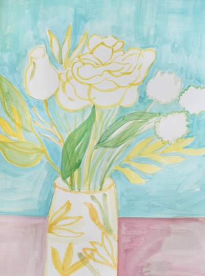 Vase à motifs floraux jaune pâle - Iria Fernandez