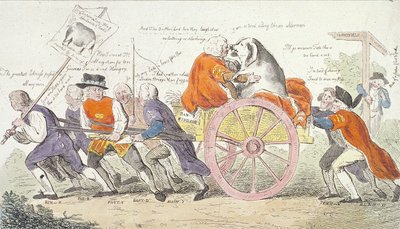Le voyage du cochon de la Corporation à Smithfield en style ou les échevins devenus montreurs de cochons, 1790 - Isaac Cruikshank