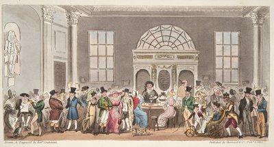 Visiteurs bien connus à la Pump Room, Bath, prenant une gorgée avec le roi Bladud, de The English Spy, pub. 1824 - Isaac Robert Cruikshank
