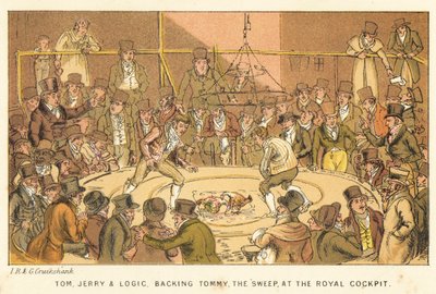 Tom, Jerry et Logic, soutenant Tommy, le Ramoneur, au Royal Cockpit - Isaac, Robert and George Cruikshank
