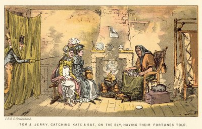 Tom et Jerry, attrapant Kate et Sue, en train de faire lire leur avenir en cachette - Isaac, Robert and George Cruikshank